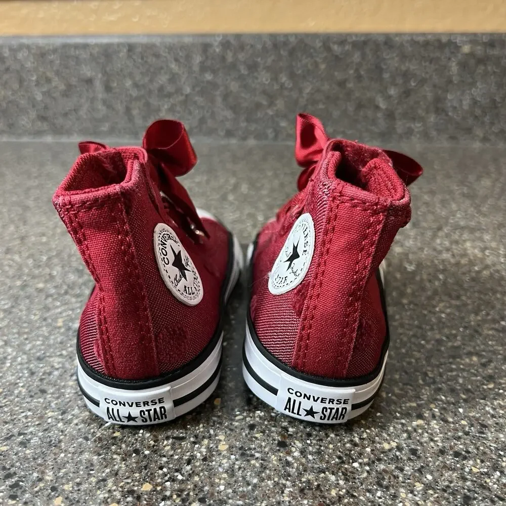 Converse All Star Little Kids Infant 5 Classic Red High Top Bow Acc Sneaker Shoe